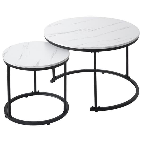 Vitt runt soffbord, 2 delar set, soffbord, vardagsrum, runt kapslat sidobord, 2 runda sidobord