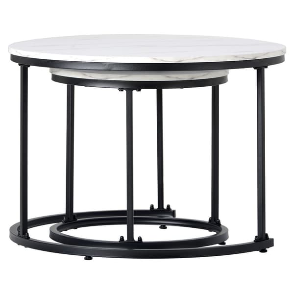 Vitt runt soffbord, 2 delar set, soffbord, vardagsrum, runt kapslat sidobord, 2 runda sidobord