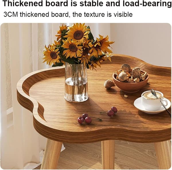 Bomclap Blomformad Sidobord – Soffbord med Träben för Vardagsrum, Sovrum & Soffa