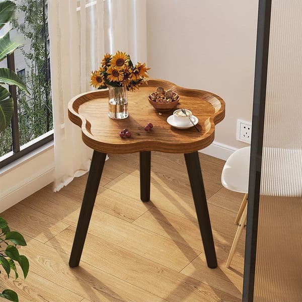 Bomclap Blomformad Sidobord – Soffbord med Träben för Vardagsrum, Sovrum & Soffa