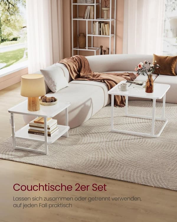 Rootz 2 -stykke sofabord sæt - LED -lette borde - Hård glasborde - Moderne design - 60x60x45cm & 50x50x40cm - Hvid gennemsigtig