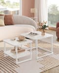Miniatyrbillede 2 af 6: Rootz 2 -stykke sofabord sæt - LED -lette borde - Hård glasborde - Moderne design - 60x60x45cm & 50x50x40cm - Hvid gennemsigtig