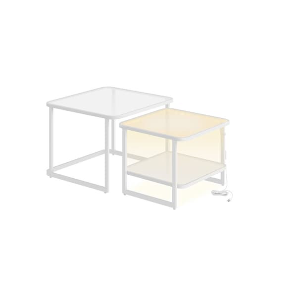 Rootz 2 -stykke sofabord sæt - LED -lette borde - Hård glasborde - Moderne design - 60x60x45cm & 50x50x40cm - Hvid gennemsigtig