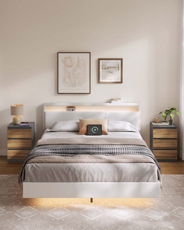 ROTZ 2 -bitar Set Bedside Table - Nightstand - End Table - Laddningsstation - Grå, brun - 35 cm x 40 cm x 59 cm