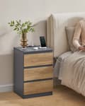 Miniatyrbild 2 av 7: ROTZ 2 -bitar Set Bedside Table - Nightstand - End Table - Laddningsstation - Grå, brun - 35 cm x 40 cm x 59 cm