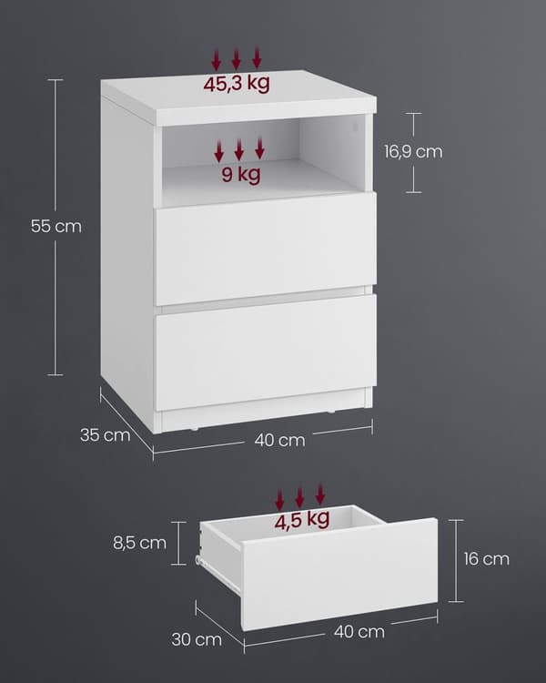 Rootz 2 -stykke sæt Bedside Bord - natbord - Bedkabinet - Justerbar LED -belysning - 35 cm x 40 cm x 55 cm