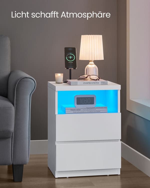 Rootz 2 -stykke sæt Bedside Bord - natbord - Bedkabinet - Justerbar LED -belysning - 35 cm x 40 cm x 55 cm