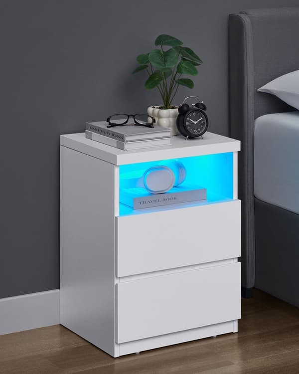Rootz 2 -stykke sæt Bedside Bord - natbord - Bedkabinet - Justerbar LED -belysning - 35 cm x 40 cm x 55 cm