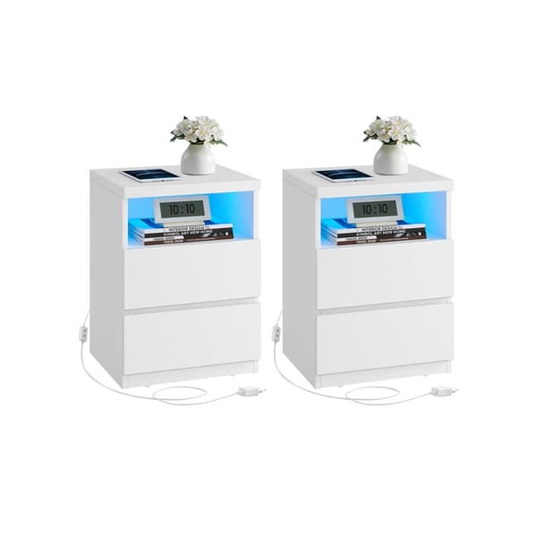 Rootz 2 -stykke sæt Bedside Bord - natbord - Bedkabinet - Justerbar LED -belysning - 35 cm x 40 cm x 55 cm