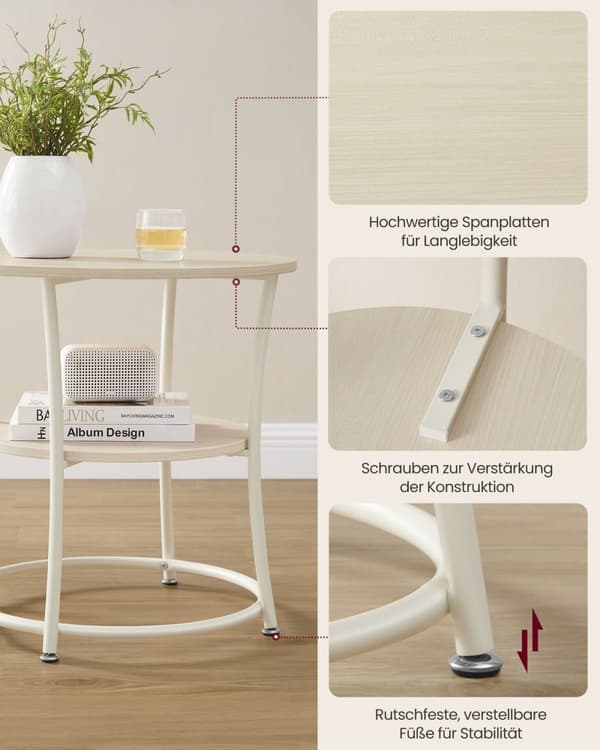 ROOTZ 2 Hylde Tillægstabel - Opbevaringstabel - Stålramme Tabel - Holdbart design - 55 cm x 55 cm - Brun, hvid