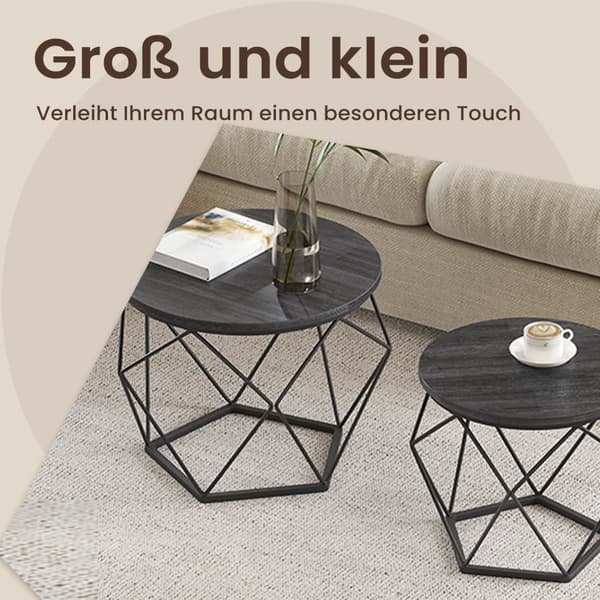 Rootz 2 Set Round soffbord - vardagsrumsbord - sidobord - Stylisk design - 50 cm x 40 cm & 40 cm x 36 cm