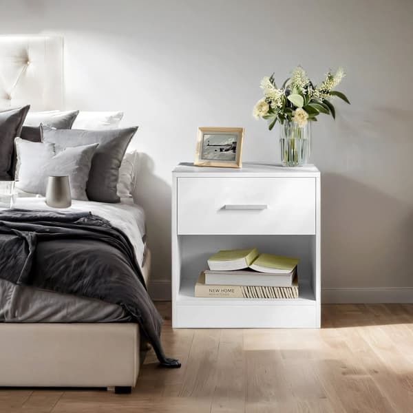 Rootz Bedside Table - Side Bord - Natbord - Med skuffe til ekstra opbevaring - Hvid - 28 cm x 39 cm x 41 cm