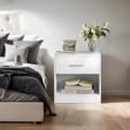 Miniatyrbillede 2 af 5: Rootz Bedside Table - Side Bord - Natbord - Med skuffe til ekstra opbevaring - Hvid - 28 cm x 39 cm x 41 cm