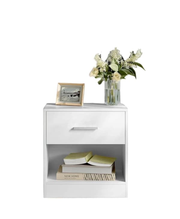 Rootz Bedside Table - Side Bord - Natbord - Med skuffe til ekstra opbevaring - Hvid - 28 cm x 39 cm x 41 cm