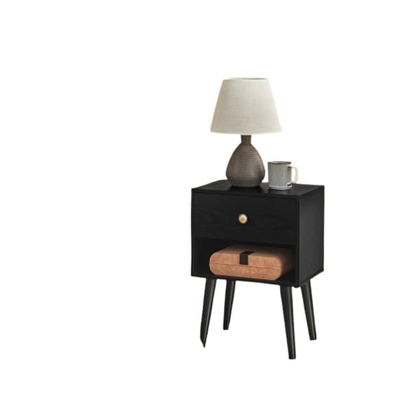 Rootz sängbord - sidobord - Nightstand - med låda och öppen hylla - träben - 28 x 39 x 55 cm