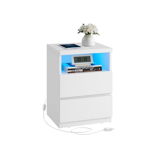 Rootz Bedside Bord - natbord - Bedside Møbler - Justerbar LED -belysning - 35 cm x 40 cm x 55 cm - Cloud White finish