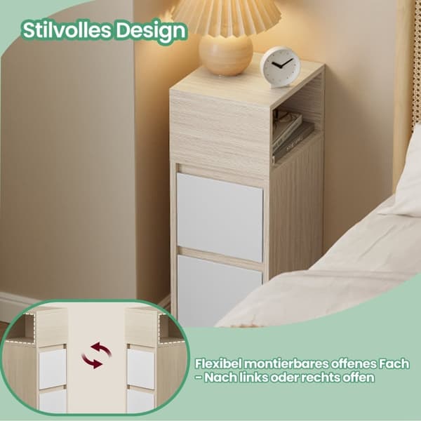 Rootz sängbord - smalt sidobord - 2 låda nattbord - rymdbesparande design - 30,1 cm x 25,1 cm x 65,1 cm