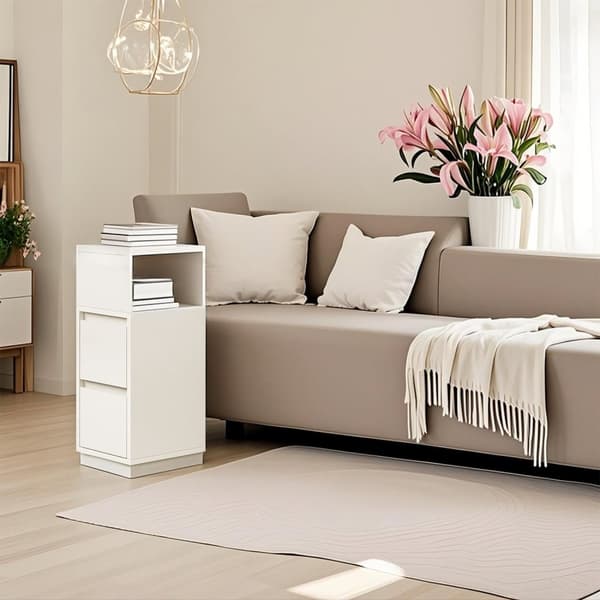 Rootz Bedside Bord smal - sidebord - natbord - dobbelt opbevaring - hvid - 30 cm x 25 cm x 65 cm
