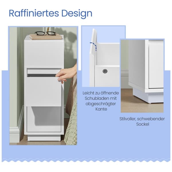 Rootz Bedside Bord smal - sidebord - natbord - dobbelt opbevaring - hvid - 30 cm x 25 cm x 65 cm