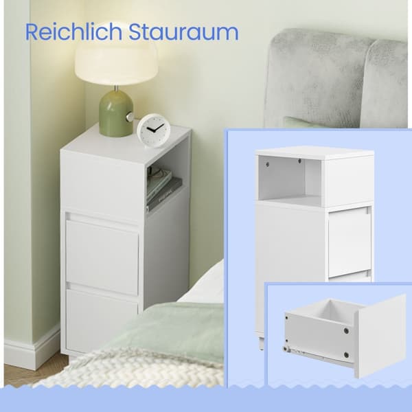 Rootz Bedside Bord smal - sidebord - natbord - dobbelt opbevaring - hvid - 30 cm x 25 cm x 65 cm