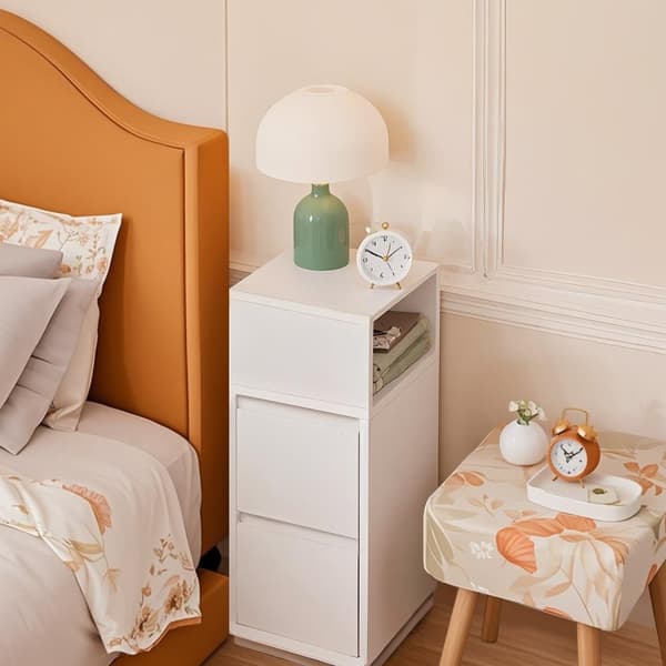 Rootz Bedside Bord smal - sidebord - natbord - dobbelt opbevaring - hvid - 30 cm x 25 cm x 65 cm
