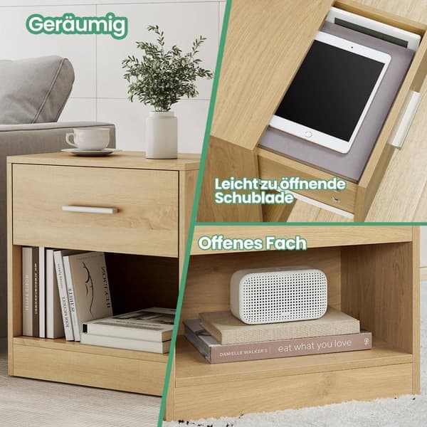 Rootz Bedside Bord med skuffe - sidebord - natbord - Rumbesparende opbevaring - 28,1 x 39,1 x 41,1 cm