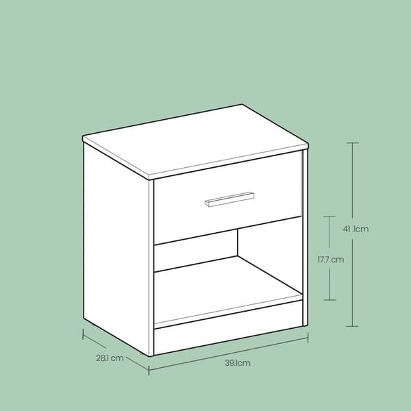 Rootz Bedside Bord med skuffe - sidebord - natbord - Rumbesparende opbevaring - 28,1 x 39,1 x 41,1 cm