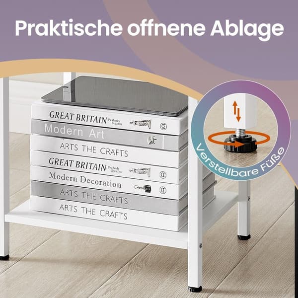 Rootz Bedside Table - Side Bord - Natbord - Med hylde og stofskuffe - Rumbesparende design - 28,1 cm x 38,1 cm x 61,1 cm