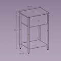 Miniatyrbillede 5 af 5: Rootz Bedside Table - Side Bord - Natbord - Med hylde og stofskuffe - Rumbesparende design - 28,1 cm x 38,1 cm x 61,1 cm