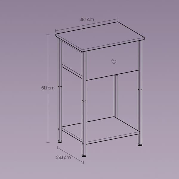 Rootz Bedside Table - Side Bord - Natbord - Med hylde og stofskuffe - Rumbesparende design - 28,1 cm x 38,1 cm x 61,1 cm