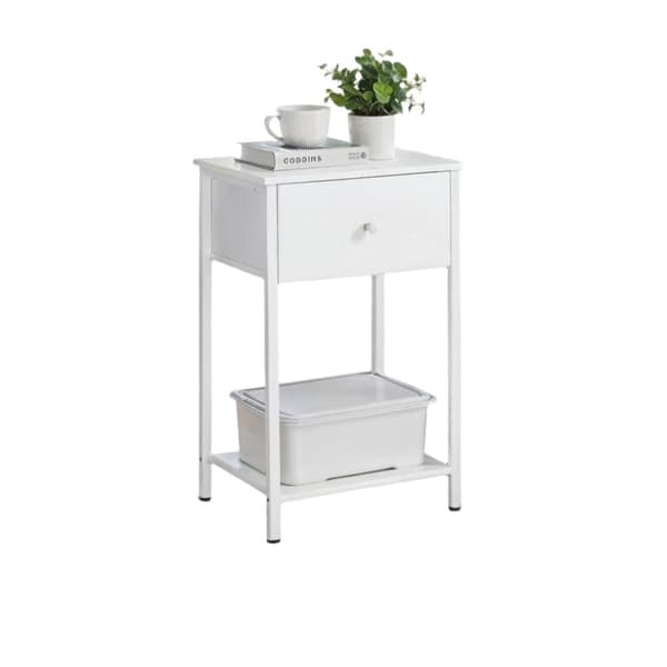 Rootz Bedside Table - Side Bord - Natbord - Med hylde og stofskuffe - Rumbesparende design - 28,1 cm x 38,1 cm x 61,1 cm