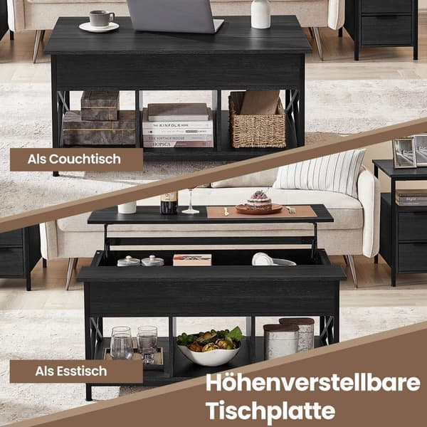 Rootz Sofabord - Højdejusterbar bordplade - Træspanelbord - Stålramme - 60 cm x 100 cm x (48-62) cm