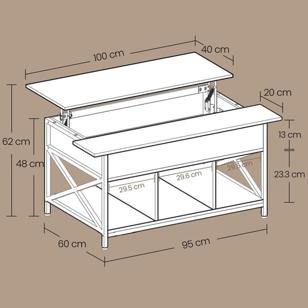 Rootz Sofabord - Højdejusterbar bordplade - Træspanelbord - Stålramme - 60 cm x 100 cm x (48-62) cm