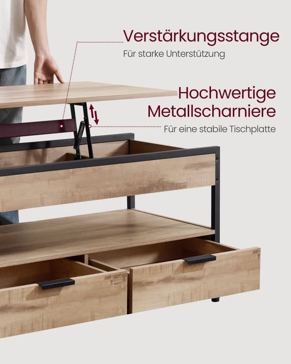 Rootz Sofabord med skuffer - Opbevaringsrum - Justerbar højde - Rumbesparende - Træspanel og stål - 50 x 100 x 48-63 cm