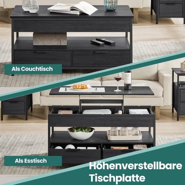 Rootz soffbord - vardagsrumsbord - höjdjusterbar bordsskiva - rymdbesparande - 50 x 100 x 48-63 cm - Anthracite grått bläck svart
