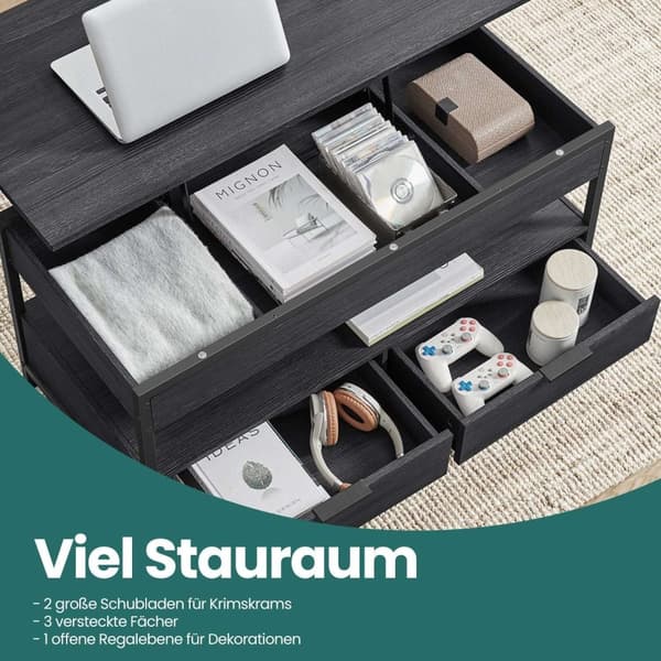 Rootz soffbord - vardagsrumsbord - höjdjusterbar bordsskiva - rymdbesparande - 50 x 100 x 48-63 cm - Anthracite grått bläck svart