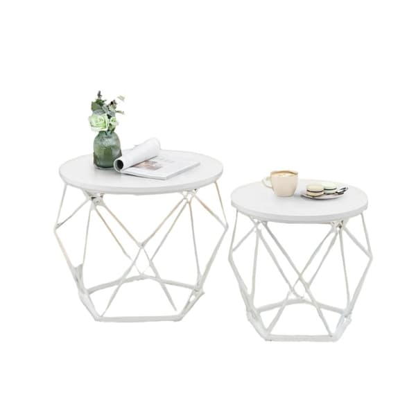 Rootz sofabord 2 sæt - hekkeborde - aftagelig bordplade - Rumbesparende design - 50 cm x 40 cm & 40 cm x 36 cm - Snow White Cloud White