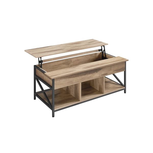 Rootz sofabord - cocktailbord - stuebord - Skjult og åben opbevaring - Træforbytte og stål - Brun, sort - 60 x 120 x (48-62) cm