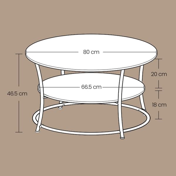 Rootz Round sofabord - Sofatisk med hylde - Stue Bord - Holdbart træspanel og stål - 80 cm x 45 cm