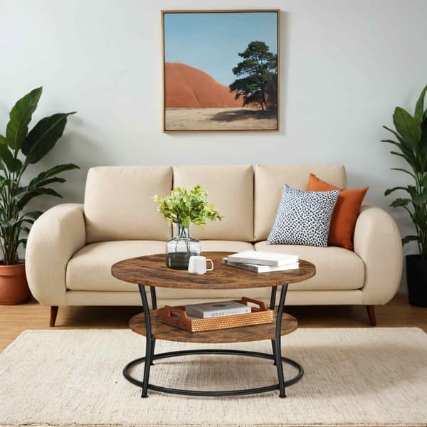 Rootz Round sofabord - Sofatisk med hylde - Stue Bord - Holdbart træspanel og stål - 80 cm x 45 cm