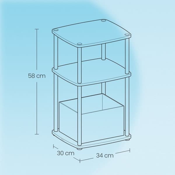 Rootz sidebord med 3 hylder - Opbevaringsbord - Display Stand - Holdbart design - 30 cm x 34 cm x 58 cm Snehvide