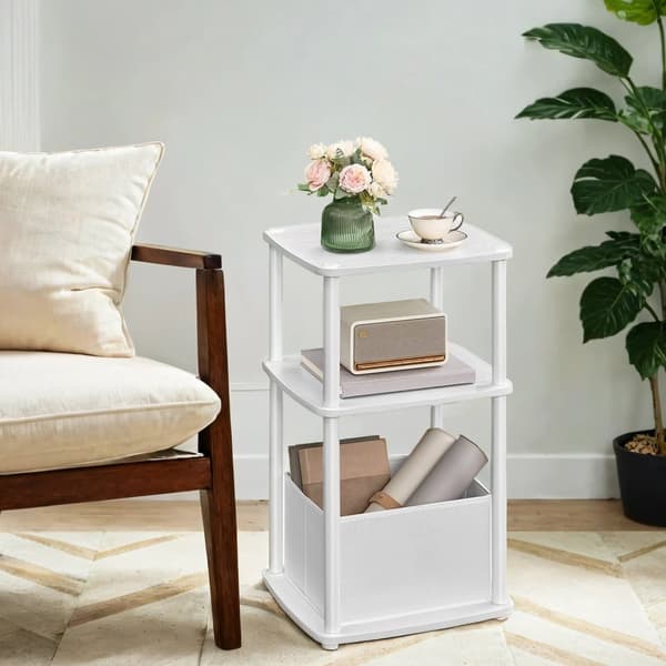 Rootz sidebord med 3 hylder - Opbevaringsbord - Display Stand - Holdbart design - 30 cm x 34 cm x 58 cm Snehvide