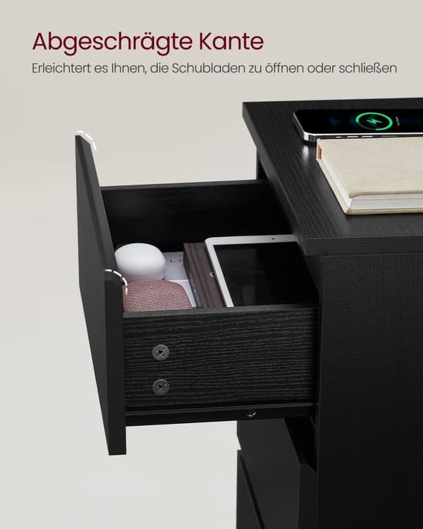 ROTZ SIDA TABLE - Nattsbord - Bedside Table - Modern Black - 3 Drawers - Wood Chipboard - 35 x 40 x 59 cm