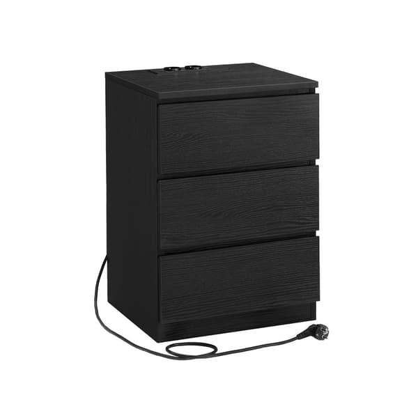 ROTZ SIDA TABLE - Nattsbord - Bedside Table - Modern Black - 3 Drawers - Wood Chipboard - 35 x 40 x 59 cm