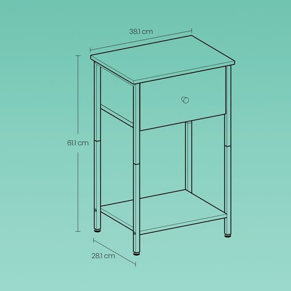 ROTZ SIDA TABLE - Bedside Table - Nightstand With Shelf & Fabric Drawer - Space Saving Design - 28,1 x 38,1 x 61,1 cm