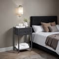 Miniatyrbild 2 av 5: ROTZ SIDA TABLE - Bedside Table - Nightstand With Shelf & Fabric Drawer - Space Saving Design - 28,1 x 38,1 x 61,1 cm