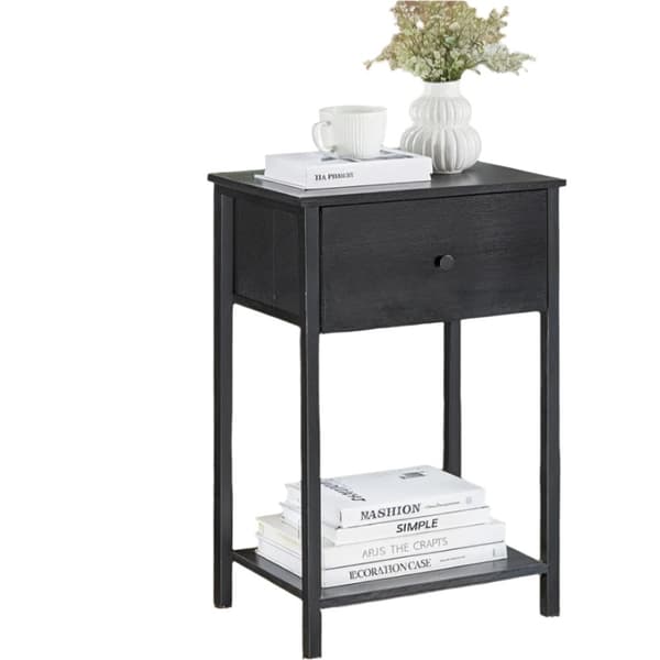 ROTZ SIDA TABLE - Bedside Table - Nightstand With Shelf & Fabric Drawer - Space Saving Design - 28,1 x 38,1 x 61,1 cm