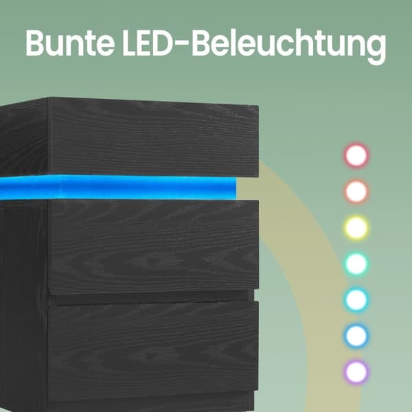 Rootz Sorn LED -sidobord - Justerbara färger - Nattningsbord - Träflipplatta - omgivande belysning - 35,1 cm x 40,1 cm x 55,1 cm
