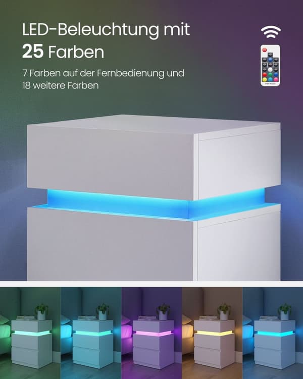 Rootz Sorn sidebord - LED -belysningsbord - Justerbare farvelys - Moderne boligindretning - 33,5 x 40 x 55 cm