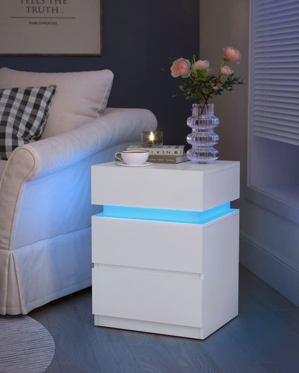 Rootz Sorn sidebord - LED -belysningsbord - Justerbare farvelys - Moderne boligindretning - 33,5 x 40 x 55 cm